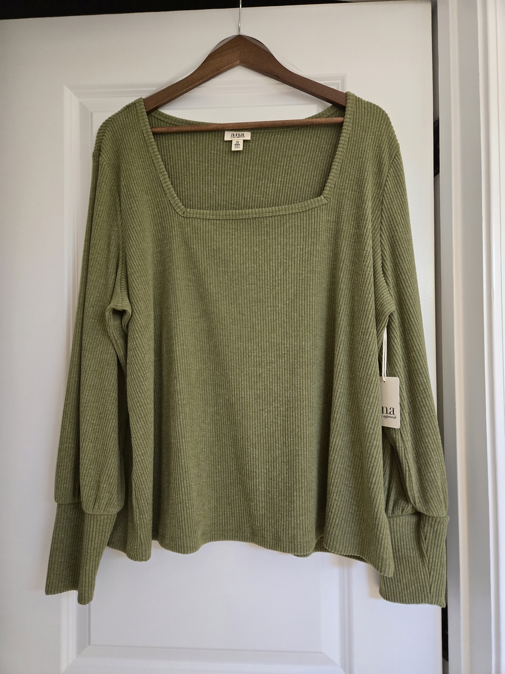 a.n.a Olive Ribbed Square Neck Top